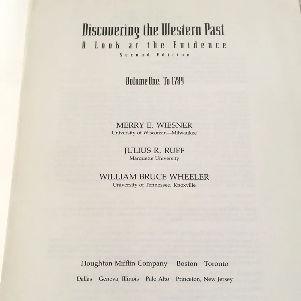 Discovering The Western Past Volume 1 Book Second Edition 1993 Houghton Mifflin